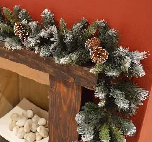 Snowtime 2.7m Frosted Glacier Green Christmas Garland with Foliage – 1