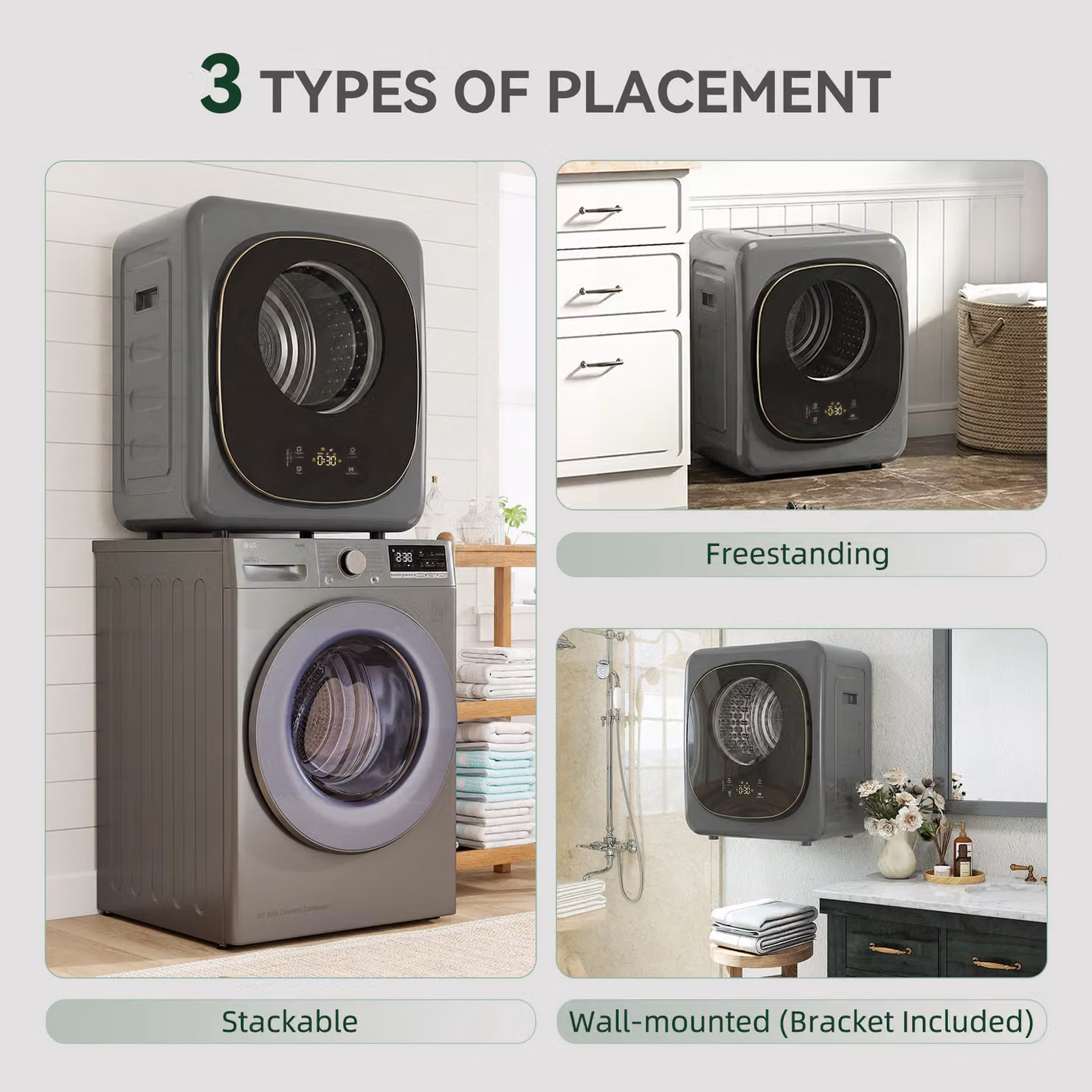 HOMCOM 4kg Vented Front Loading Freestanding Tumble Dryer with 5 Drying Modes and Child Lock, Grey – 6