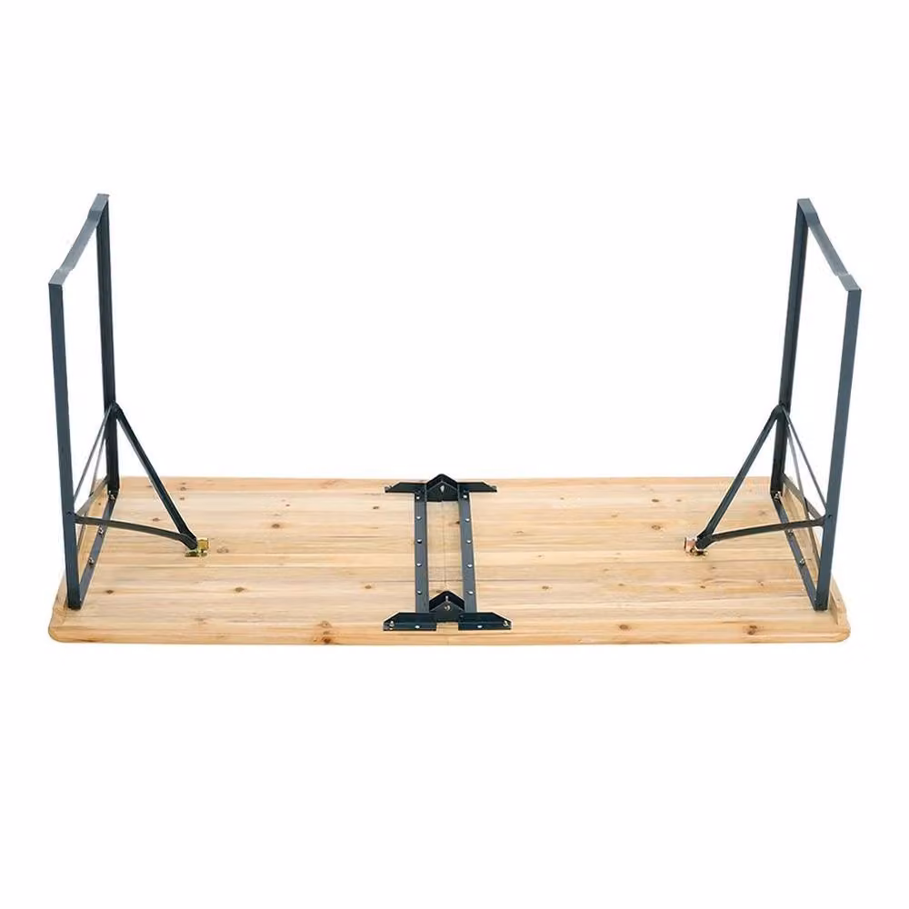 EONLION Folding Wooden Beer Trestle Table in Brown, Width: 100 cm – 2