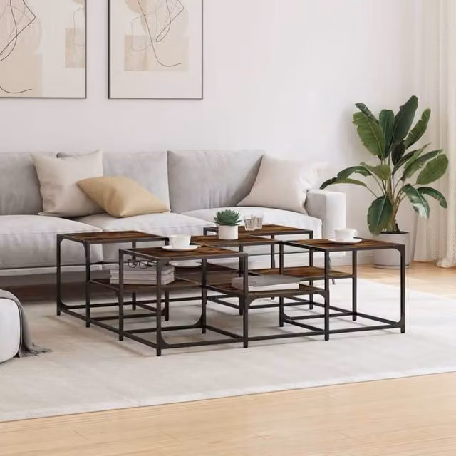 Berkfield Home Decorative Coffee Table in Smoked Oak Brown, W/D/H: 121 x 121 x 40 cm