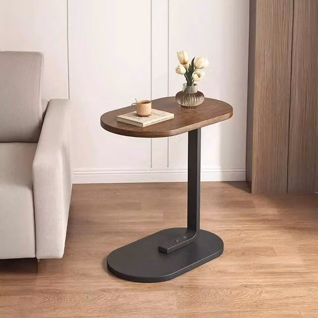 SPETLEK Modern C-Shaped Compact Sofa Side Table in Brown Wood