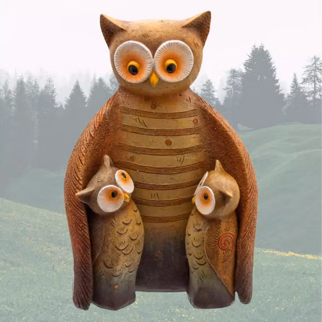 B Living Owl Family Ornament Set of 3 in Brown