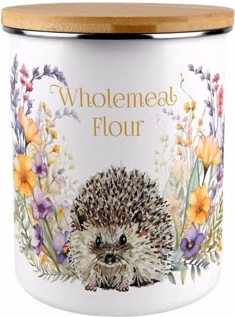 Purely Home Floral Hedgehog Extra Large Wholemeal Flour Enamel Canister - Multicolour