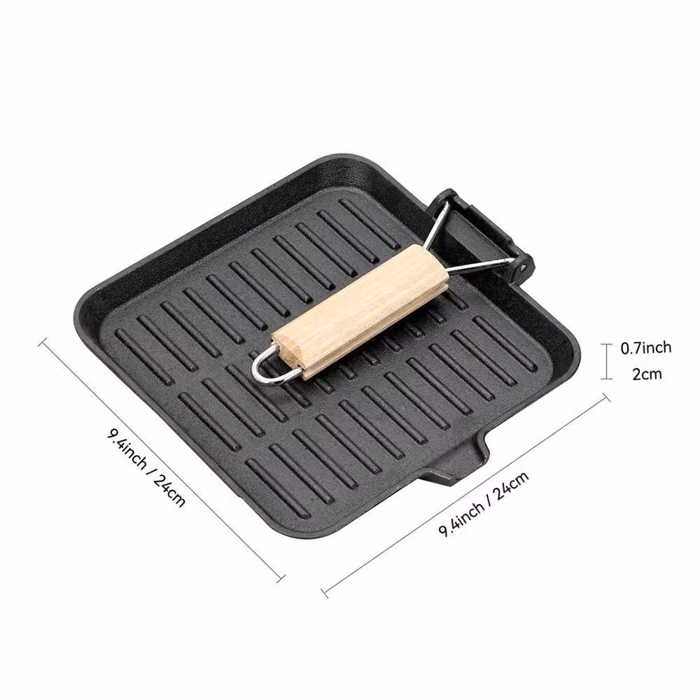 PAWNORA Black Uncoated Cast Iron Griddle Pan with Removable Handle, W: 24 cm, D: 24 cm, H: 2 cm – 2