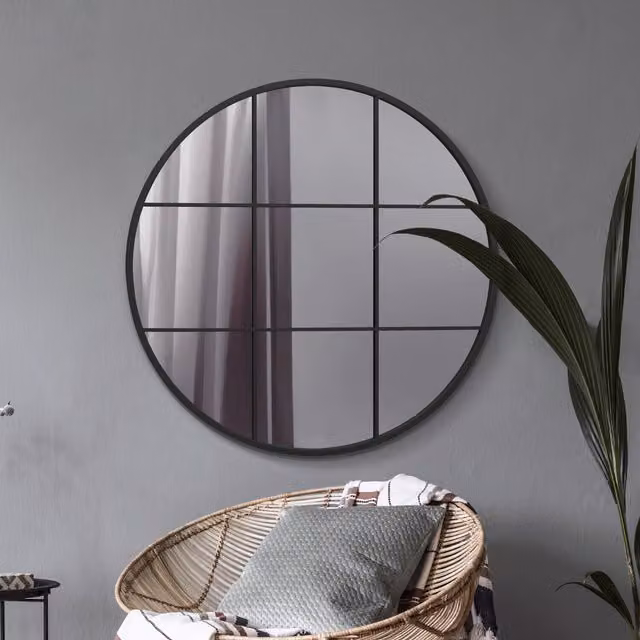 MirrorOutlet Circulus Modern Round Metal Framed Wall Mirror in Black, Diameter: 100 cm