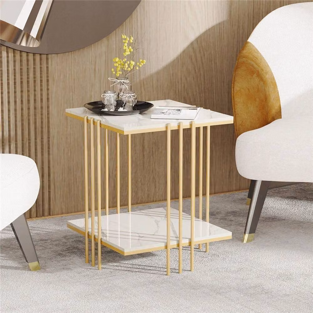 ERGOVEXA 2 Tier Square Coffee and End Table with Ceramic Top and Metal Frame – 2
