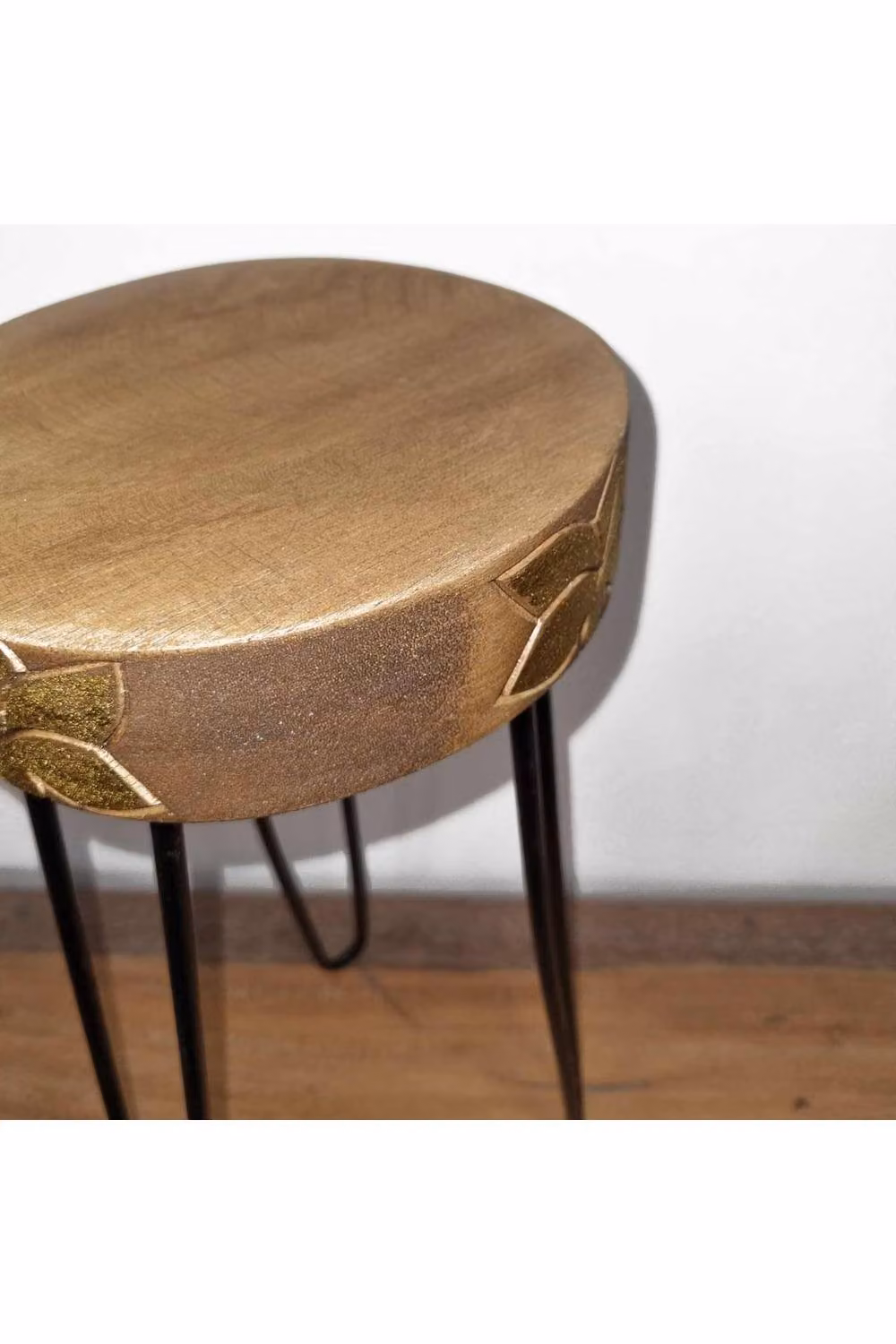 KDMD Albasia Wood Plant Stand in Brown with Gold Accents – 2