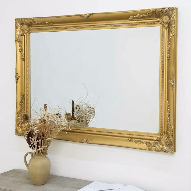 MirrorOutlet Buxton Classic Rectangular Gold Wall Mirror W: 108 cm, H: 78 cm