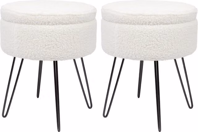 Harbour Housewares Pack of 2 Round Black Boucle Storage Footstools, H46 x D37 cm