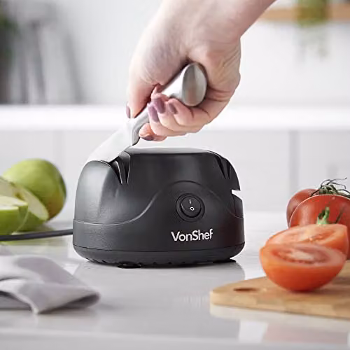 VonShef Electric Knife Sharpener in Black with 2 Grinding Wheels and Non-Slip Feet – 5