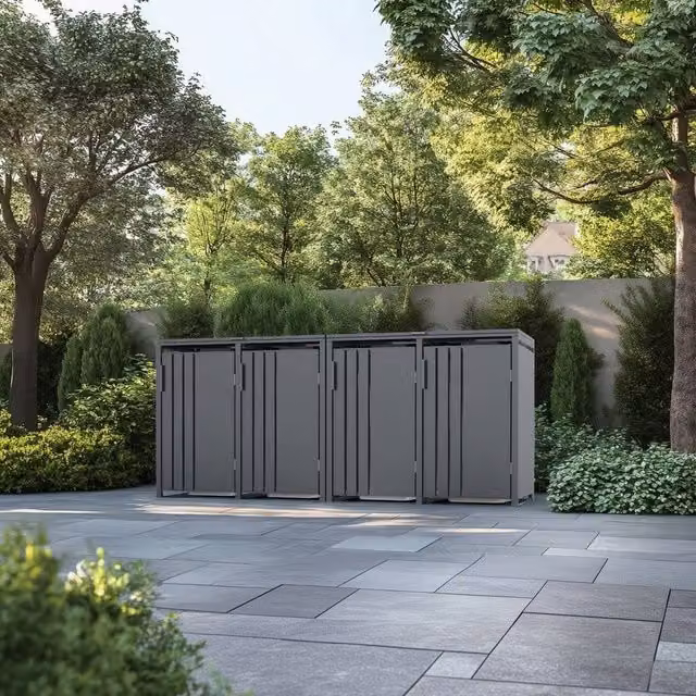 Phoenix Safe Company Anthracite Outdoor Quad Wheelie Bin Store for 4 x 240L Bins, Soft Close Metal Storage, W: 80 cm, D: 116 cm, H: 80 cm