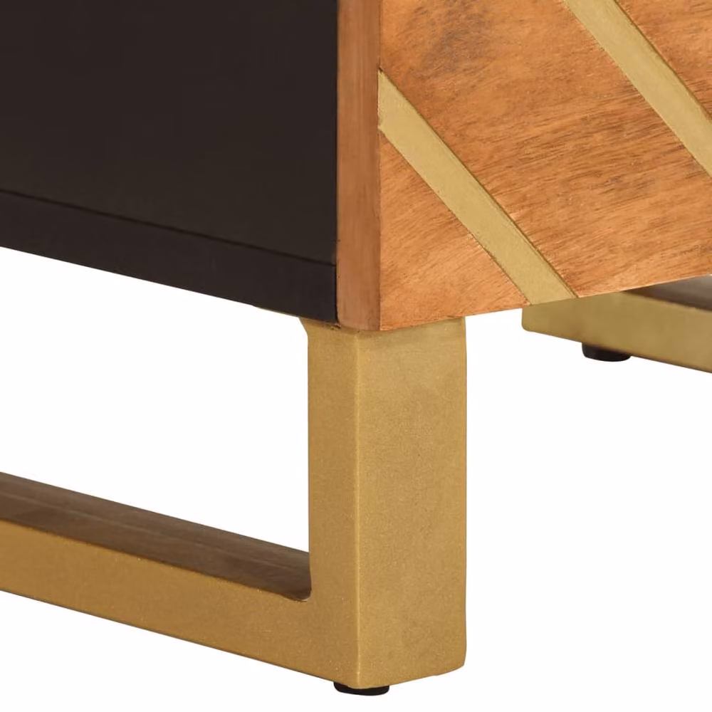 Berkfield Home Beautiful Set of 2 Bedside Cabinets in Brown and Black Solid Mango Wood – 9