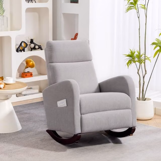 HOMCOM Modern High Back Corduroy Rocking Chair with Armrests in Grey