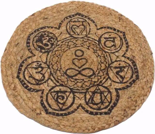 KDMK Round Brown Natural Jute Place Mat with Graphic Chakra Print