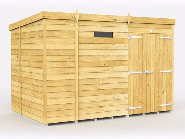 Buttercup Farm Pent Security Wooden Shed with Double Doors, Brown, W276 x D178 x H201 cm