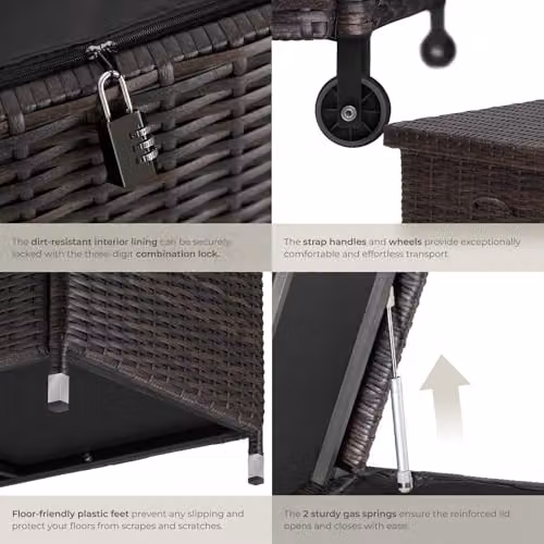 tectake Kiruna Garden Storage Box in Brown with Rattan and Metal Frame – 6