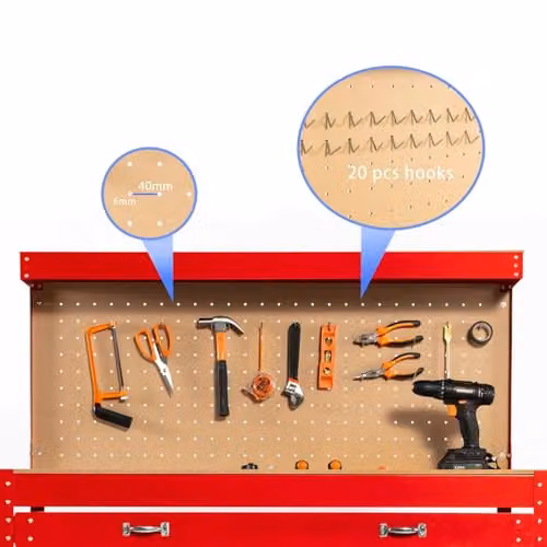 SwitZer Red Steel Garage Workbench with Pegboard and Drawers – 4