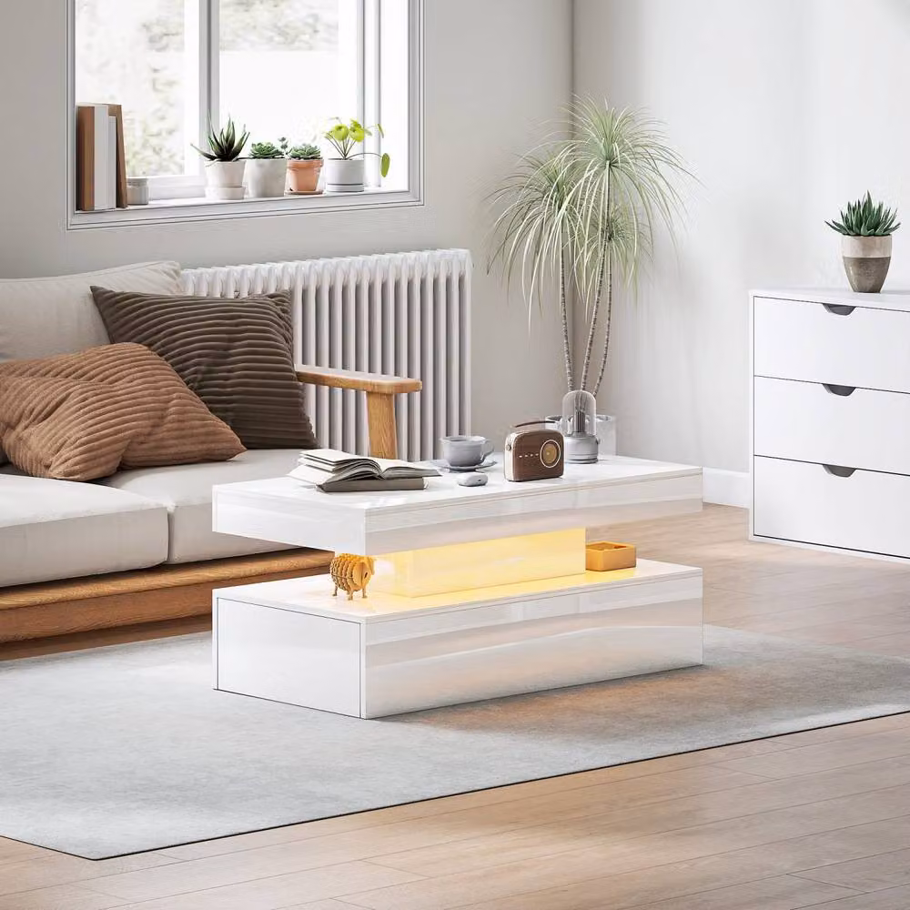 Wyld Haus Lomoyo High Gloss White LED Coffee Table with RGB Lighting and Storage W/D/H: 95 x 42 x 42 cm – 3