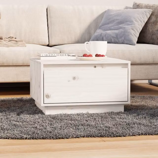 Berkfield Home White Solid Wood Pine Coffee Table W/D/H: 55 x 56 x 32 cm
