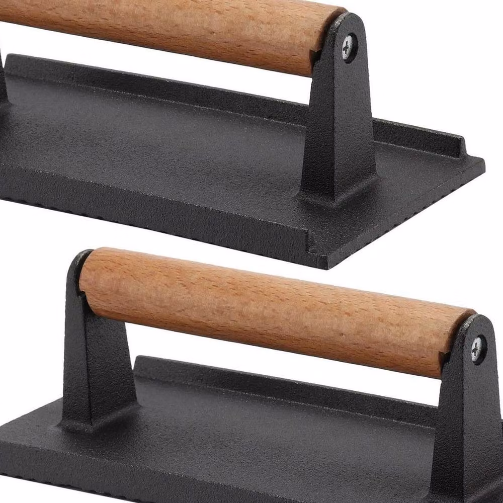 Havendro Cast Iron BBQ Press Grill with Wood Handle in Black – 3