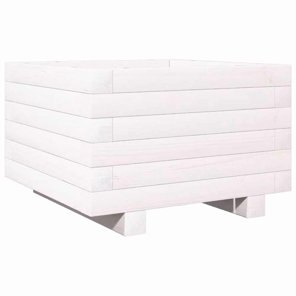 Berkfield Home Decorative Garden Planter Tub, White, Solid Wood, W: 40 cm, D: 40 cm, H: 26.5 cm – 2