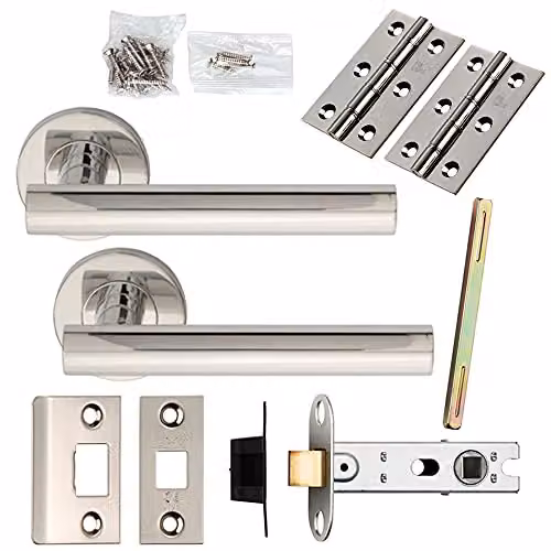 Loops Door Handle and Latch Pack in Polished Steel Silver