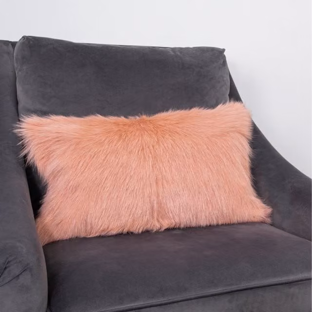Native Natural Pink Lambskin Rectangular Cushion, Diameter: 30 cm