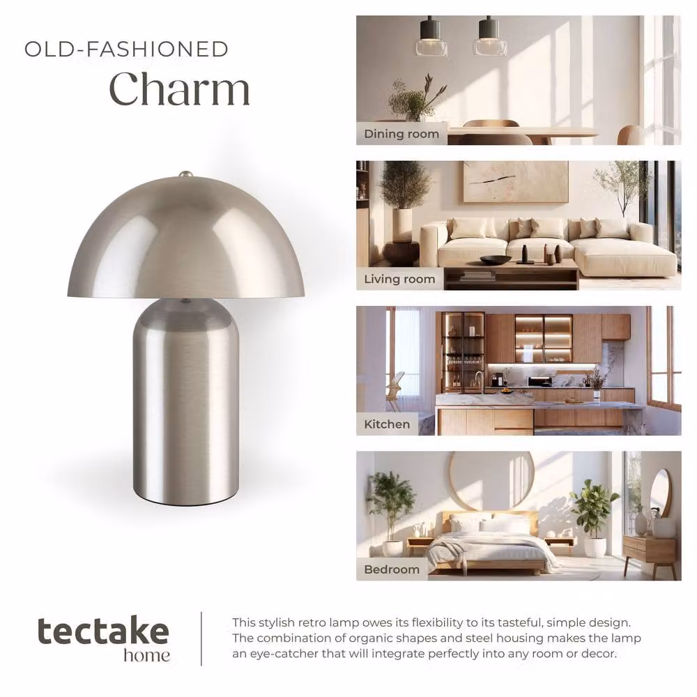 tectake Kade Retro Table Lamp in Silver with Dimmable LED and Rechargeable Battery, H 34 cm x W 25 cm x D 25 cm – 5