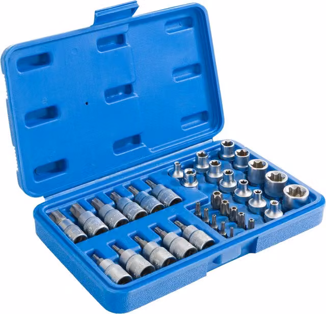 AREBOS Blue External-Internal Torx Cross Socket Wrench Tool, 5/16 inch, Chrome Vanadium Steel