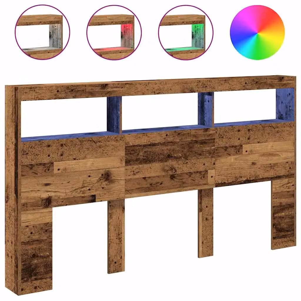 Berkfield Home Modern Headboard Cabinet with LED Lighting and USB Charging Port, Brown, W: 180 cm, D: 17 cm, H: 102 cm – 2