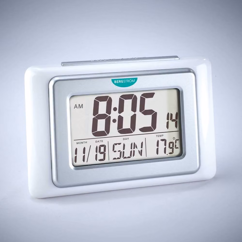 Bergstrom Battery-Operated Atomic Digital Clock with Date, Day and Temperature in White – 2