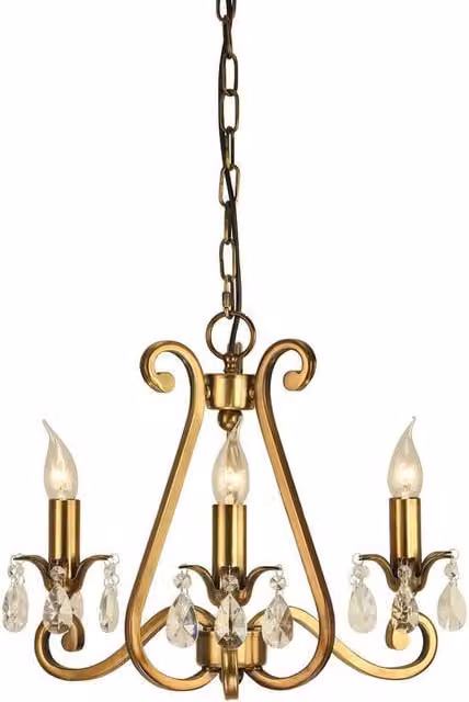 Interiors 1900 Oksana 3 Light Multi Arm Ceiling Pendant Chandelier in Antique Brass and Crystal, Diameter: 50 cm