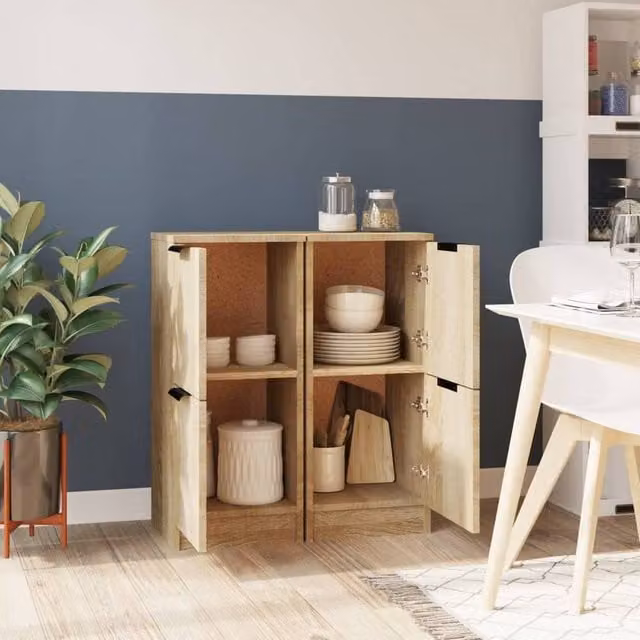 Berkfield Home Set of 2 Modern Sonoma Oak Sideboards in Light Brown, W/D/H: 30 x 30 x 70 cm