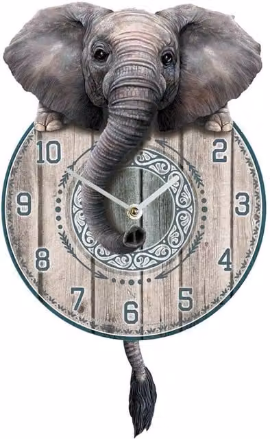 Nemesis Now Trunkin' Tickin' Elephant Pendulum Wall Clock in Petrol, Grey and Multicolour, Height: 32 cm – 1