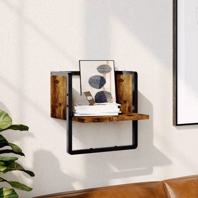 Berkfield Home Wall Mounted Bar Shelf in Smoked Oak Brown, W/D/H: 30 x 25 x 30 cm – 1