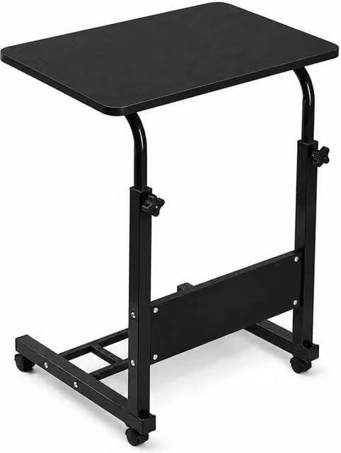 FORGEVIO Height Adjustable Laptop Desk with Black Metal Sled Base and Black MDF Laminate Top