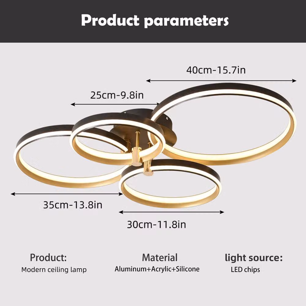 NIVOR 60W 4 Ring LED Dimmable Flush Mount Ceiling Light with Remote Control and 3 Colour Settings in Gold – 2