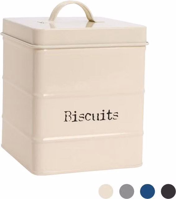 Harbour Housewares Airtight and Leakproof Metal Kitchen Biscuit Tin in Beige and White