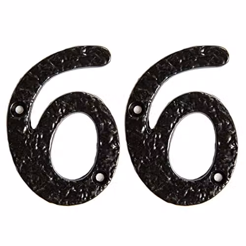 Hammer and Tongs Rustic Iron Number 6 Wall Numeral, Black, Pack of 2, Height: 7.5 cm – 2
