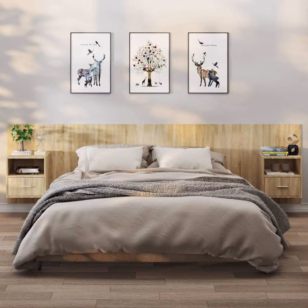 Berkfield Home Set of 2 Wall-mounted Bedside Cabinets in Sonoma Oak, Light Brown – 2