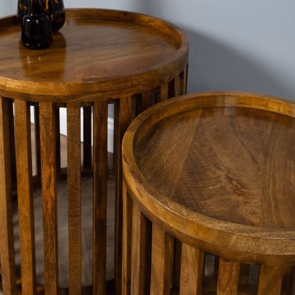 Elm Home And Garden Set of Two Round Mango Wood Nest of Tables in Dark Brown – 3
