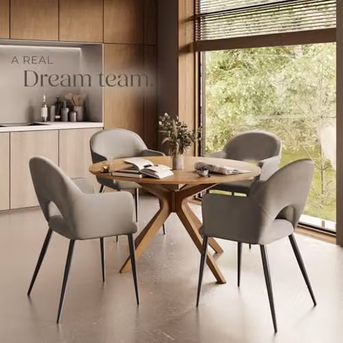 tectake Set of 4 Sasha Dining Chairs in Taupe Velvet Fabric with Metal Legs – 2