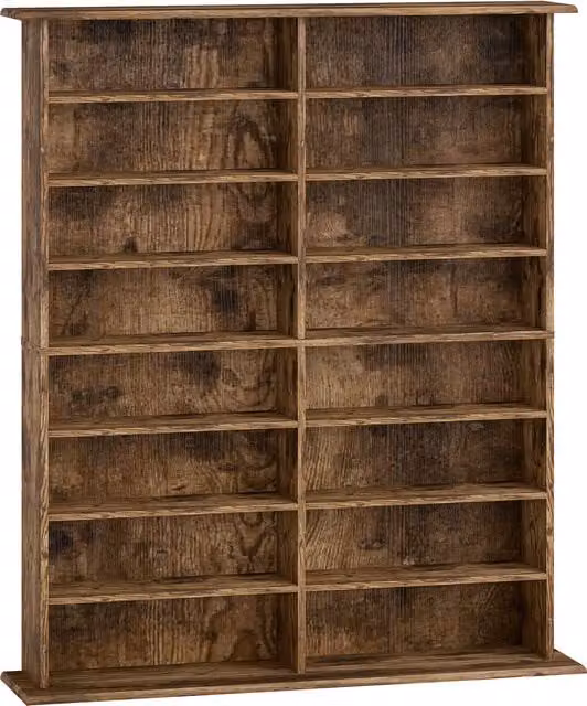 HOMCOM 16-Compartment Media Shelf with Adjustable Shelves in Rustic Brown