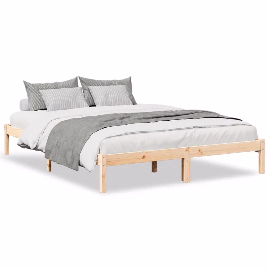 Berkfield Home Extra Long Solid Wood Pine Bed Frame in Brown W: 140 cm, D: 220 cm – 2