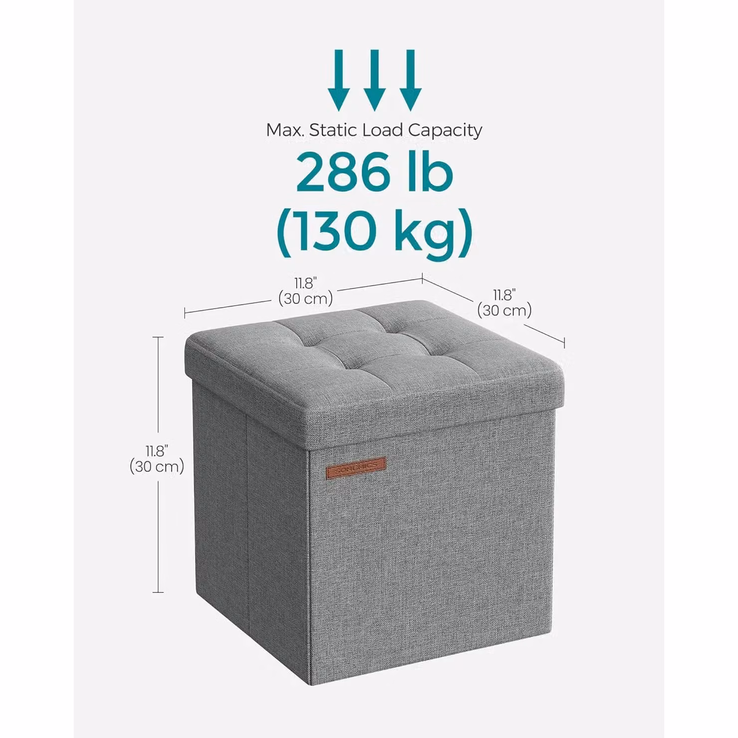 SONGMICS Small Foldable Storage Ottoman Foot Rest in Light Grey – 2