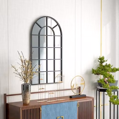 HOMCOM Modern Arched Wall Mirror in Black, W/H: 110 x 62 cm – 3