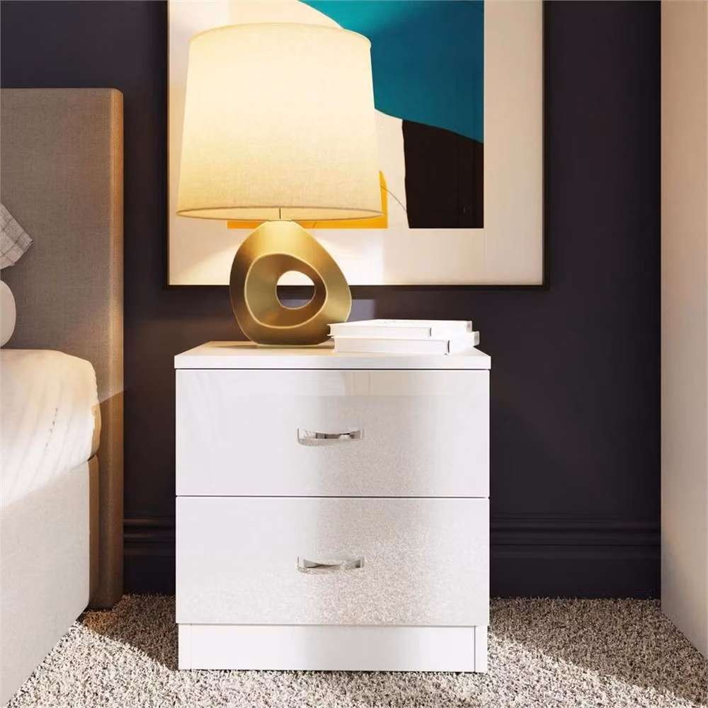 Nordara 2 Drawer Bedside Table Cabinet in High White with Matt Frame, W/D/H: 50 x 50 x 50 cm – 2