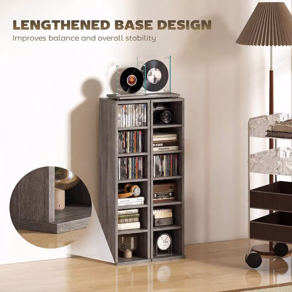 Rolipo 2 Pack Grey CD DVD Media Storage Towers with Adjustable Shelves – 7