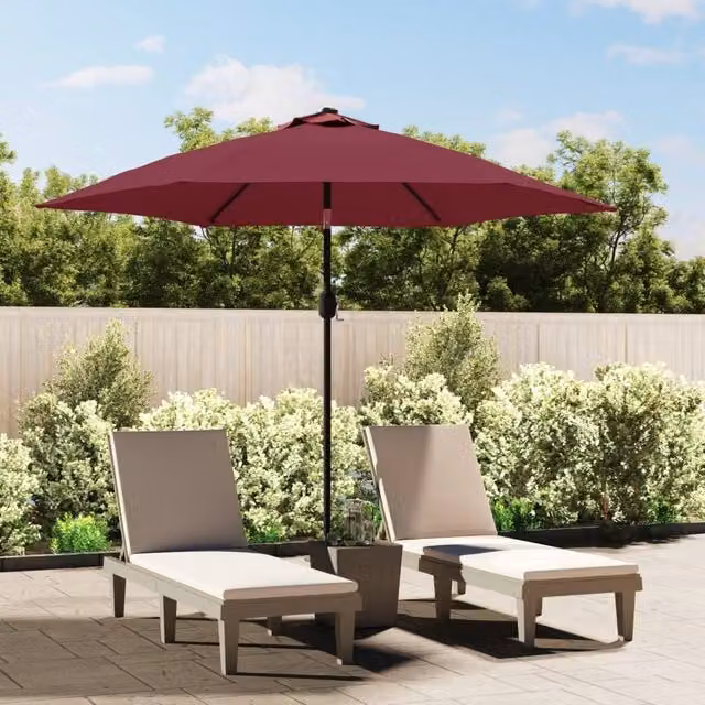 Berkfield Home Outdoor Parasol with LED Lights and Steel Pole, Bordeaux Red, Diameter: 300 cm – 1