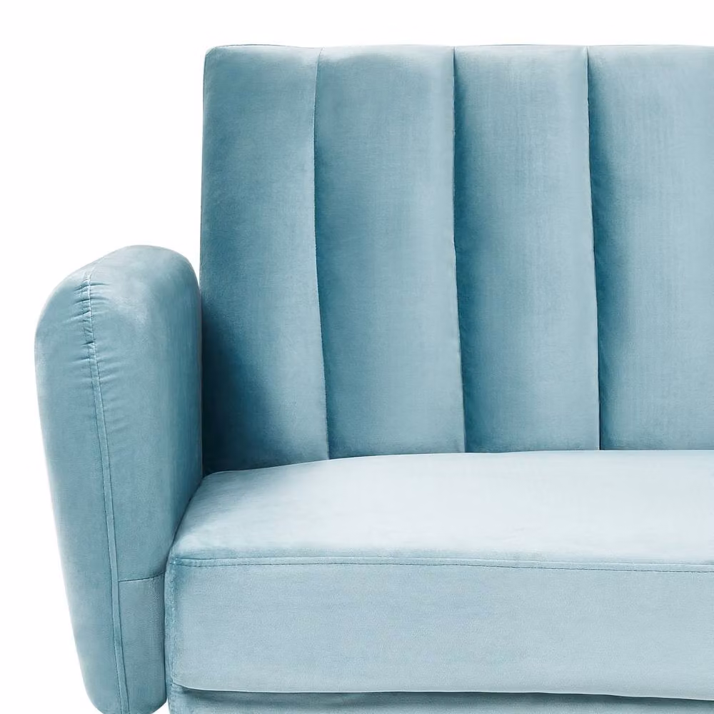 Wyld and Coco Modern Blue Velvet Click Clack Sofa Bed with Solid Wood Frame – 3
